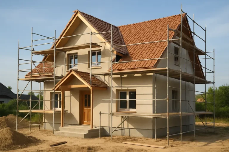 Ile kosztuje budowa domu? 5 A family house being constructed, symbolizing the journey of building a dream home.