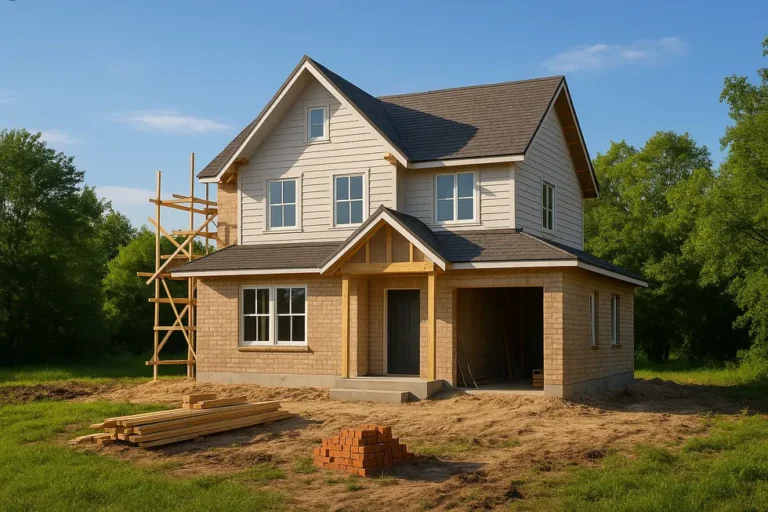 Ile kosztuje budowa domu za m2? 2 A nearly completed house surrounded by nature, symbolizing a dream home.