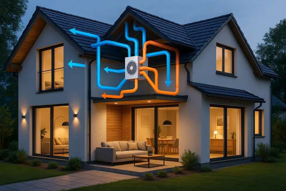 Nowoczesny dom z systemem wentylacji mechanicznej.