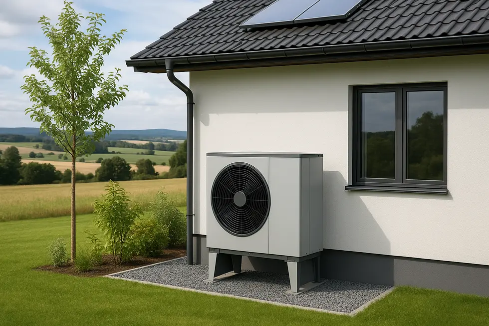 Pompa ciepła zamontowana w nowoczesnym domu, ukazująca związek z ekologicznymi rozwiązaniami.