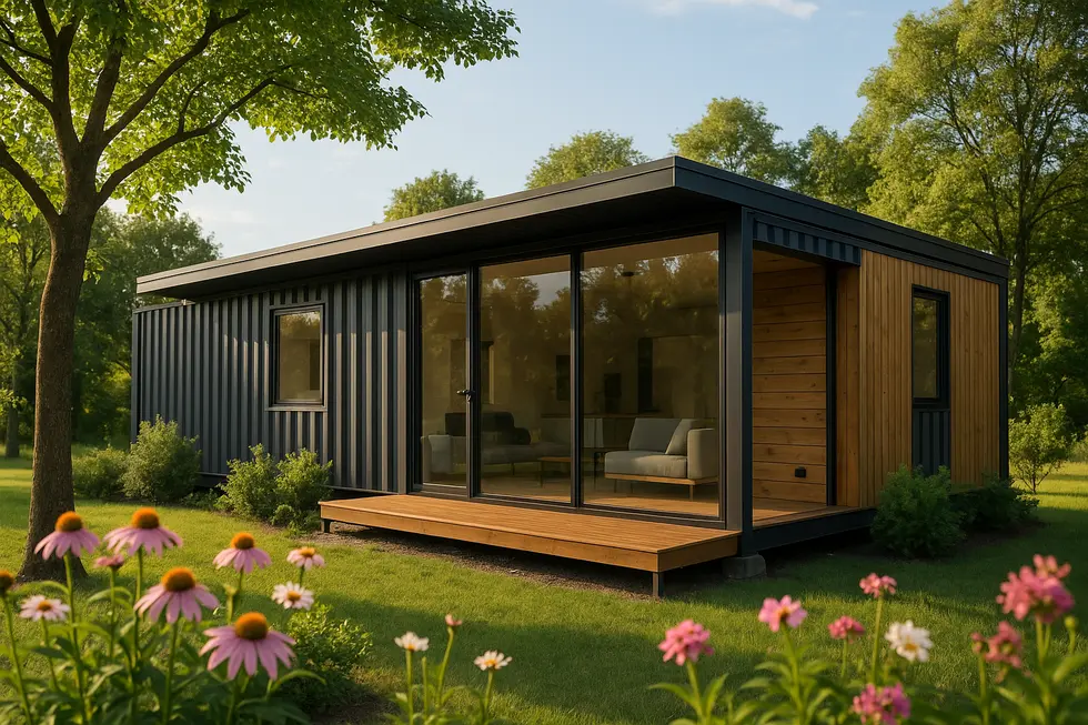 Stylowy dom kontenerowy w pięknej scenerii, idealny przykład ekologicznego życia.