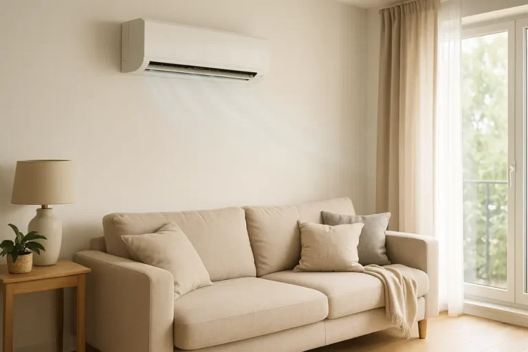 Zdjęcie wygodnego wnętrza z aktywnym systemem klimatyzacji, które poprawia jakość życia domowników.