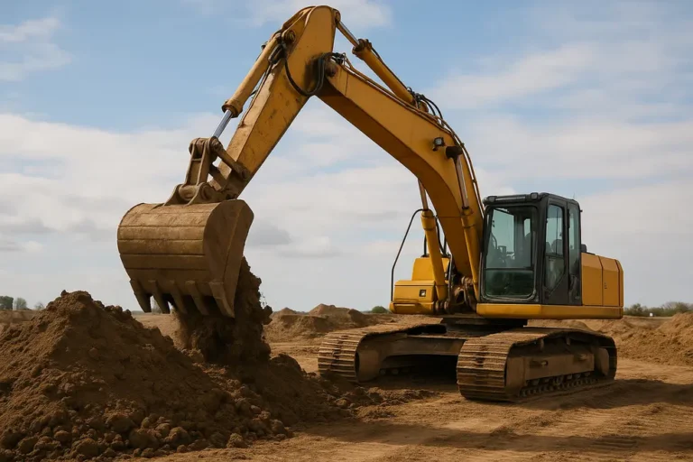 Koszt usługi koparką w Polsce - Co warto wiedzieć przed wynajmem 4 Koparka pracująca na placu budowy, reprezentująca wynajem koparki.