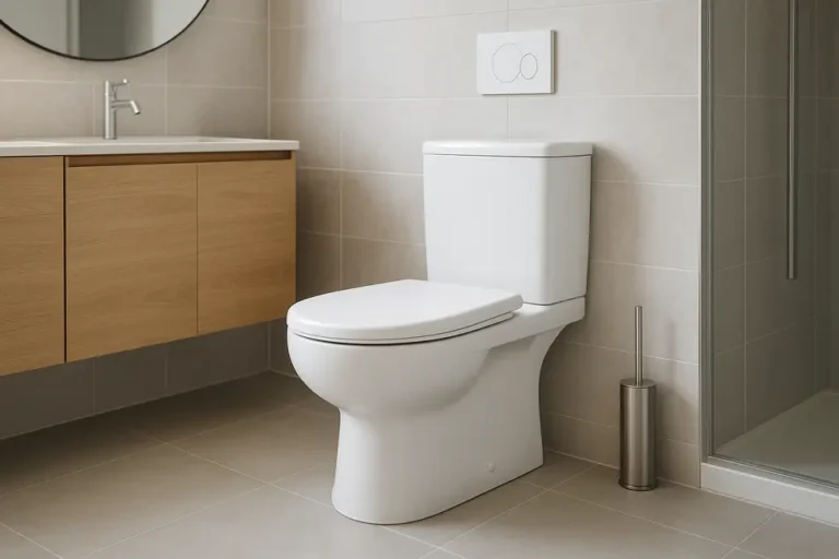 Elegancka, nowoczesna łazienka po remoncie z nową toaletą.