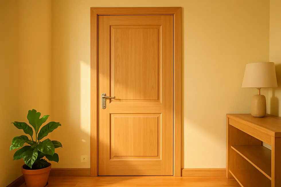 Nowo zamontowane drzwi wewnętrzne w jasnym i przytulnym wnętrzu.