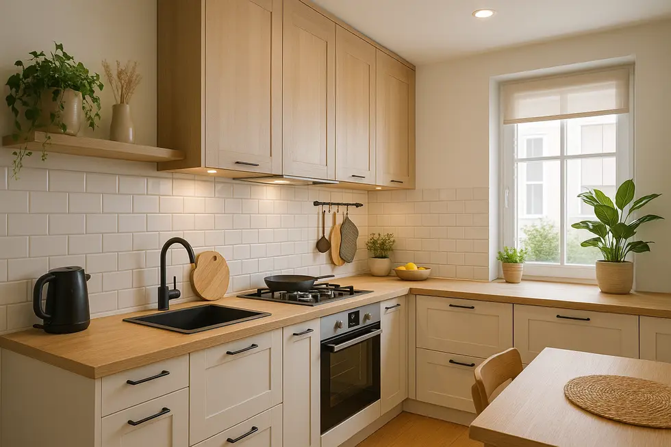 Stylowa, nowoczesna kuchnia o powierzchni 10 m² z funkcjonalnym wystrojem.