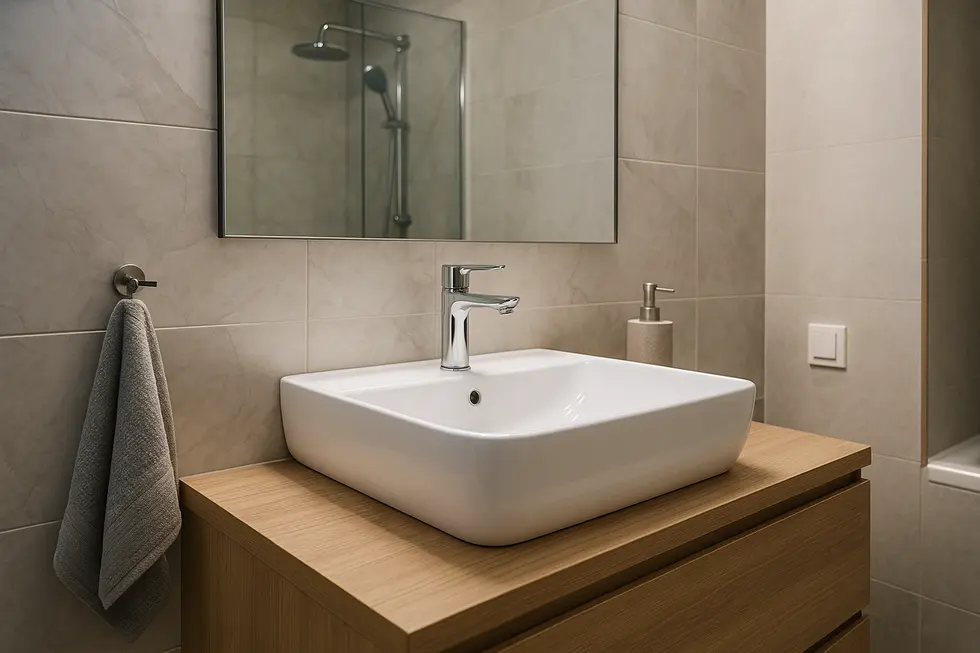 Nowoczesna łazienka z elegancką umywalką jako inspiracja do aranżacji.