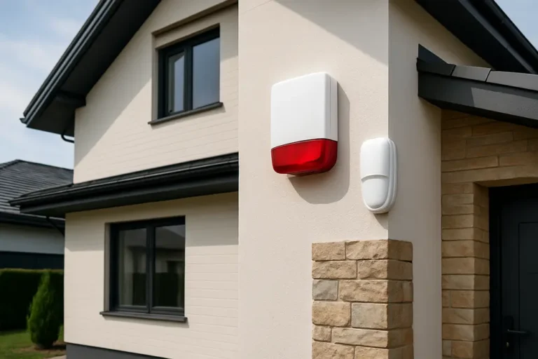 Koszt Instalacji Alarmowej: Co Musisz Wiedzieć 6 Nowoczesny dom z widocznym systemem alarmowym, demonstrujący znaczenie bezpieczeństwa w codziennym życiu.
