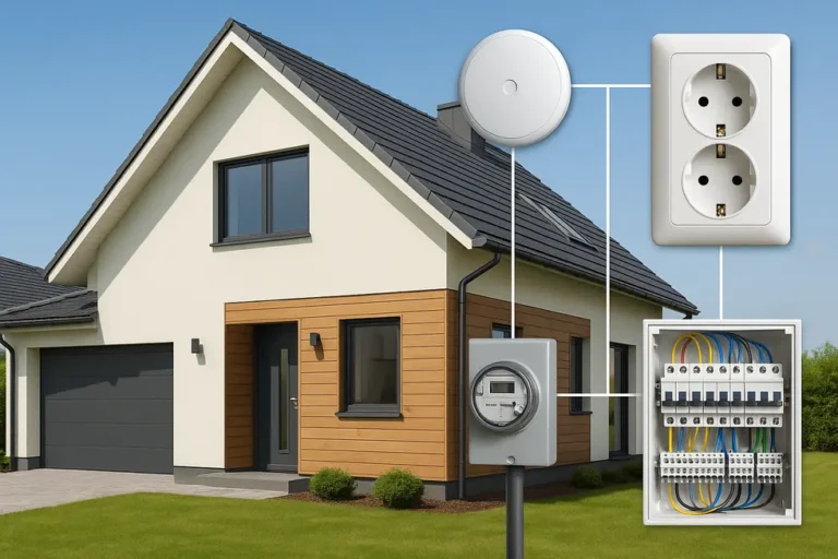 Ile kosztuje instalacja elektryczna w domu? Praktyczny przewodnik dla inwestorów 4 Piękny nowoczesny dom z widocznymi elementami instalacji elektrycznej