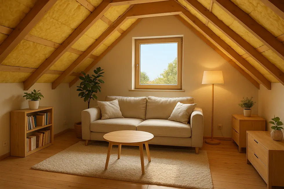 Widok na przytulne, ocieplone poddasze z dobrą izolacją.