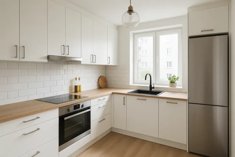 Ile kosztuje remont kuchni 8 m²? Praktyczny przewodnik dla właścicieli mieszkań i inwestorów 5 Przemieniona kuchnia o nowoczesnym designie po remoncie.