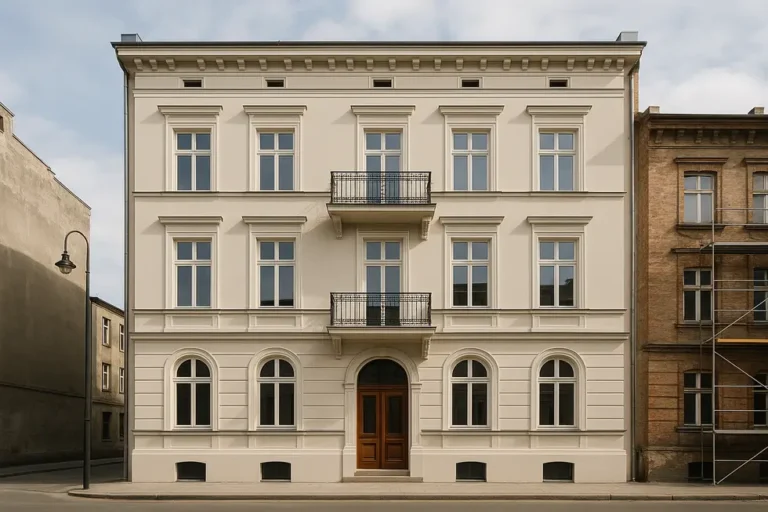 Ile kosztuje remont kamienicy? Przewodnik finansowy dla właścicieli starszych mieszkań 11 Odnowiona kamienica z nową elewacją i stolarką.