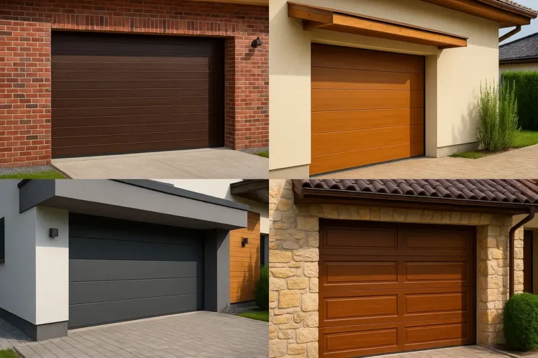 Przykłady bram garażowych ułożonych w estetyczny sposób, ukazujące różnorodność stylów i funkcjonalności.