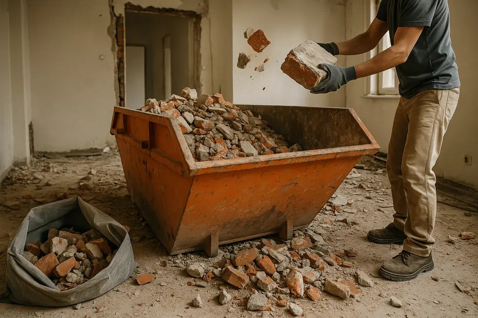 Zdjęcie przedstawiające utylizację gruzu podczas remontu.