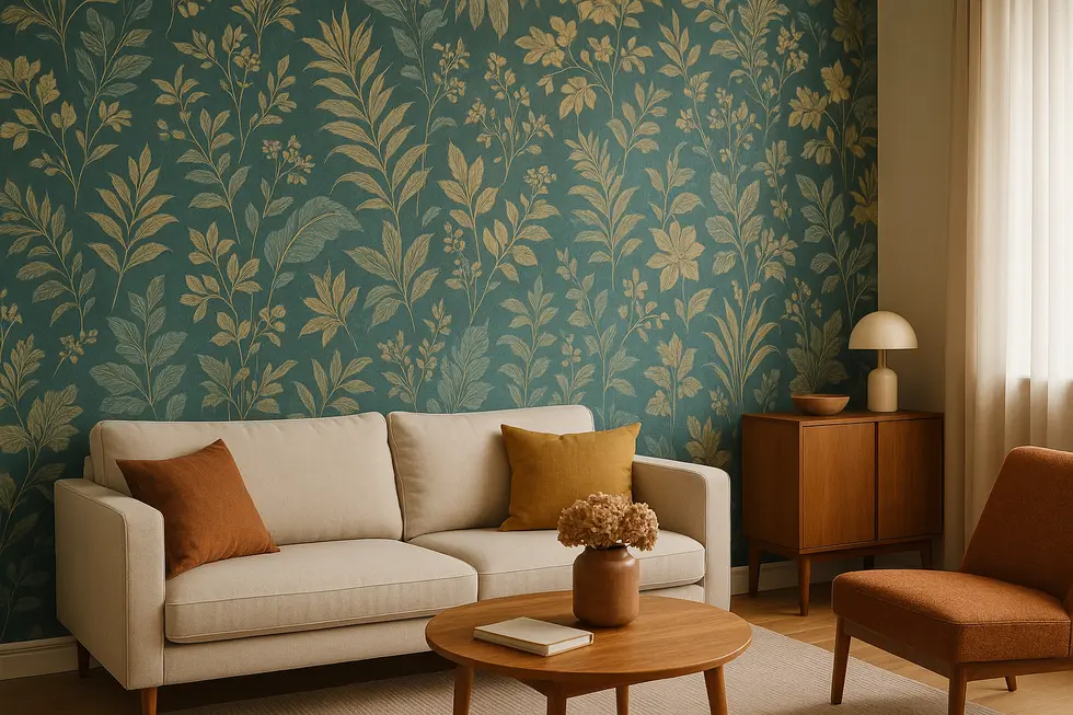 Stylowe wnętrze z tapetami pokazujące różnorodność stylów.