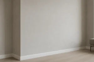 Przykład wykończonej ściany w nowoczesnym wnętrzu z użyciem tynku.