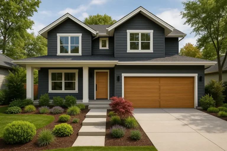 Ile kosztuje remont domu? Przewodnik po wydatkach i zarządzaniu budżetem 4 Rewitalizowany dom z nowoczesnym stylem i zielonym otoczeniem.