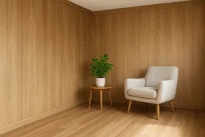 An aesthetically pleasing interior with wall and floor panels installed.