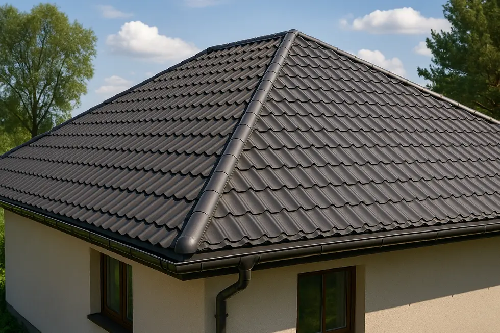 Dom z nowym dachem, prezentujący estetykę i nowoczesny styl.