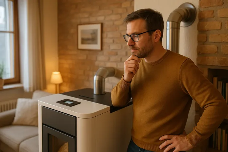 Człowiek zadowolony z nowego systemu grzewczego w swoim domu.