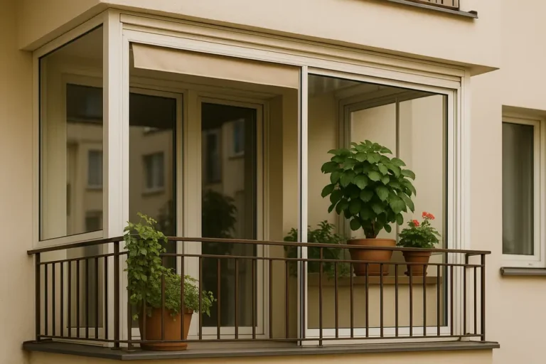 Ile kosztuje zabudowa balkonu? 7 Przytulny balkon z efektowną zabudową i roślinnością.