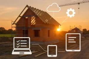 Widok na budowę domu z wykorzystaniem nowoczesnych narzędzi EDB.