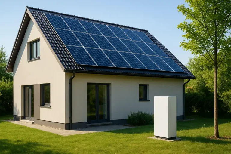 Magazyn energii do fotowoltaiki: Klucz do Zrównoważonej Energetyki w 2025 roku 8 Zdjęcie prezentujące nowoczesny dom wyposażony w panele fotowoltaiczne i magazyn energii.