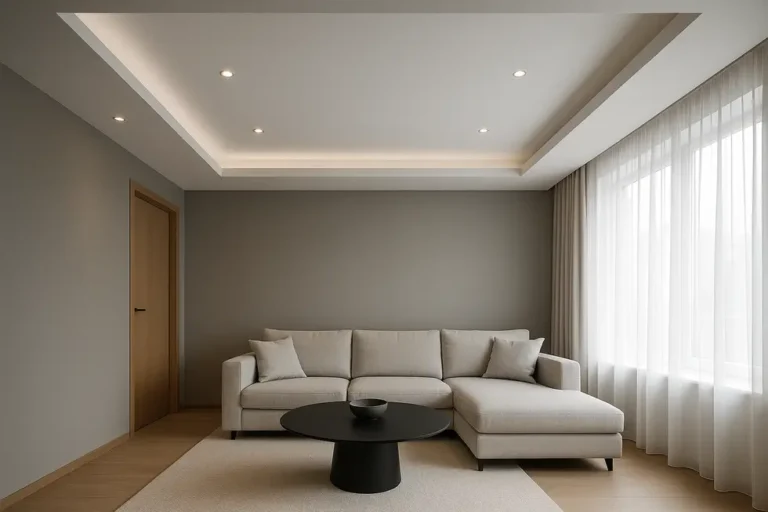 Montaż sufitu podwieszanego z płyt G-K: Krok po kroku do perfekcji 10 Nowoczesne wnętrze z podwieszanym sufitem z płyt G-K.