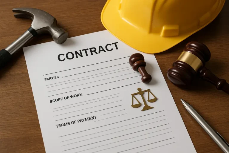 Umowa z wykonawcą: 5 kluczowych zapisów, które musisz zawrzeć dla własnego bezpieczeństwa 9 Ilustracja dokumentu umowy budowlanej z kluczowymi zapisami.