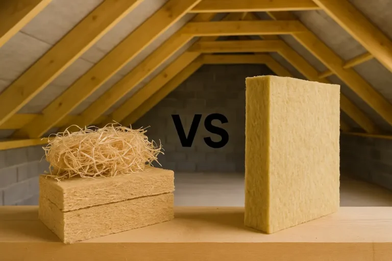 Wełna drzewna vs wełna mineralna – idealne ocieplenie poddasza? 8 Oba materiały izolacyjne - wełna drzewna i mineralna, ukazujące ich różnice i zalety.