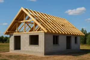 Completed house featuring a roof truss system, highlighting quality construction.