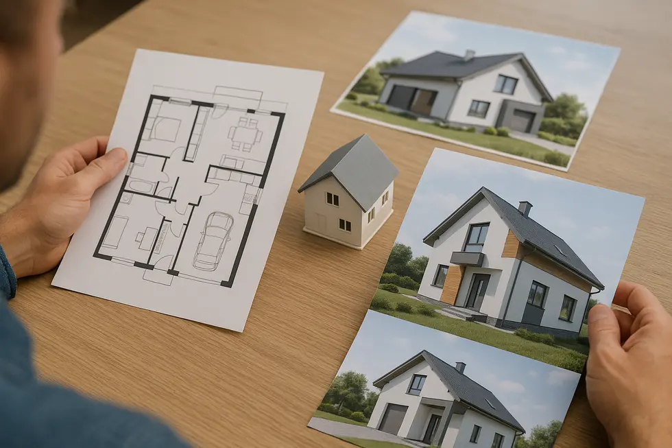 Kolaz projektów budowlanych reprezentujących różne podejścia do architektury.