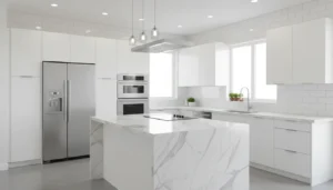 Ile kosztuje remont kuchni 2026 - nowoczesna kuchnia z wyspą i zabudową kuchenną na wymiar w eleganckim stylu