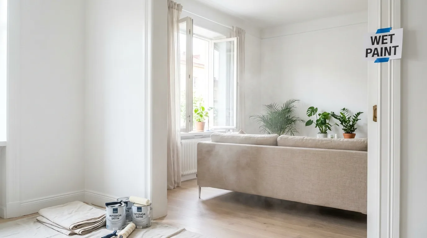 Mieszkanie umalowane z białymi ścianami - nowoczesny salon z jasnymi ścianami po malowaniu, estetyczne wnętrze