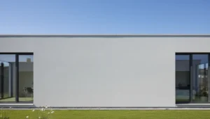 Koszt tynku zewnętrznego 2026 - nowoczesna elewacja domu z jasnym tynkiem silikonowym w kolorze szarym, profesjonalne wykończenie ściany budynku jednorodzinnego