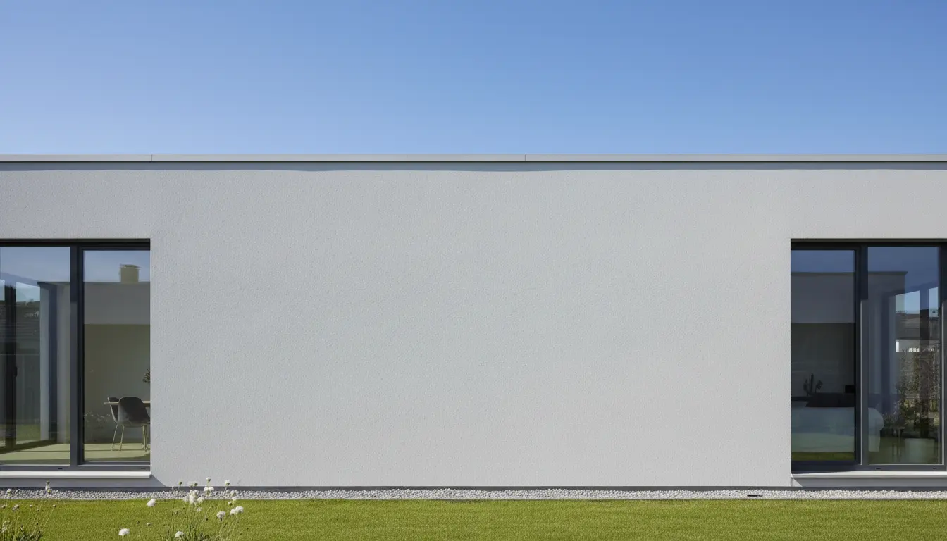 Koszt tynku zewnętrznego 2026 - nowoczesna elewacja domu z jasnym tynkiem silikonowym w kolorze szarym, profesjonalne wykończenie ściany budynku jednorodzinnego