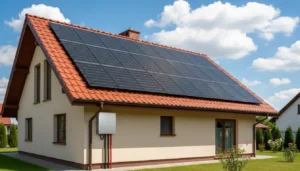 Nowoczesne panele fotowoltaiczne zainstalowane na dachu domu jednorodzinnego - instalacja fotowoltaiki koszt 2026 cennik z montażem