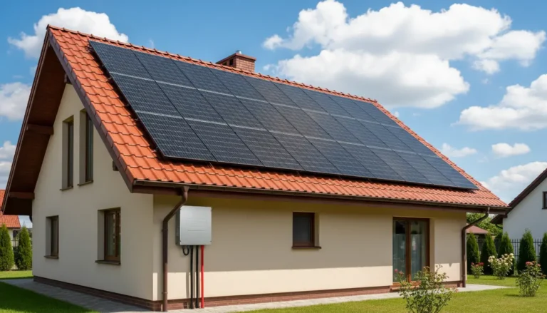 Nowoczesne panele fotowoltaiczne zainstalowane na dachu domu jednorodzinnego - instalacja fotowoltaiki koszt 2026 cennik z montażem