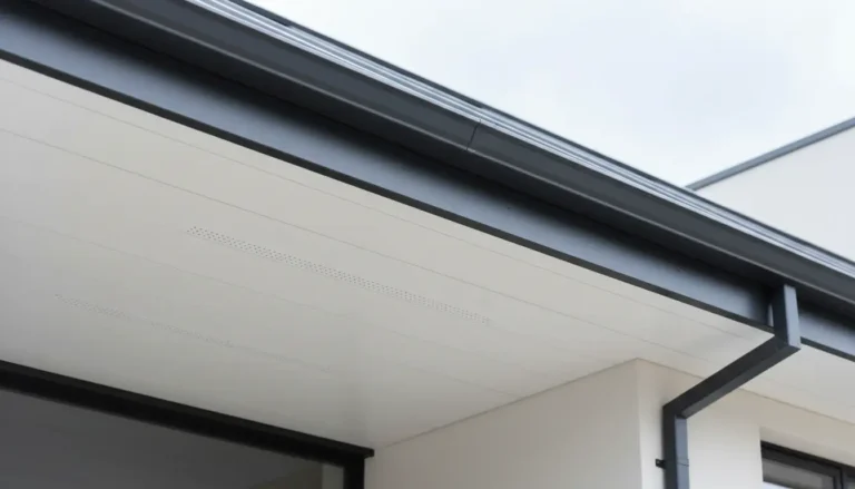 Jak zrobić podbitkę dachową poradnik 2026 białe panele PCV z kratkami wentylacyjnymi pod okapem nowoczesnego domu