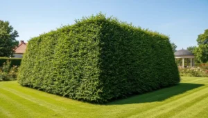 Idealnie przycięty żywopłot o trapezowym profilu w pięknym polskim ogrodzie - kiedy przycinać żywopłot poradnik 2026