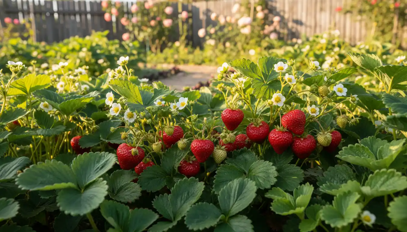 Dojrzałe czerwone truskawki rosnące w ogrodzie - kiedy sadzić truskawki kompletny poradnik 2026 z terminami