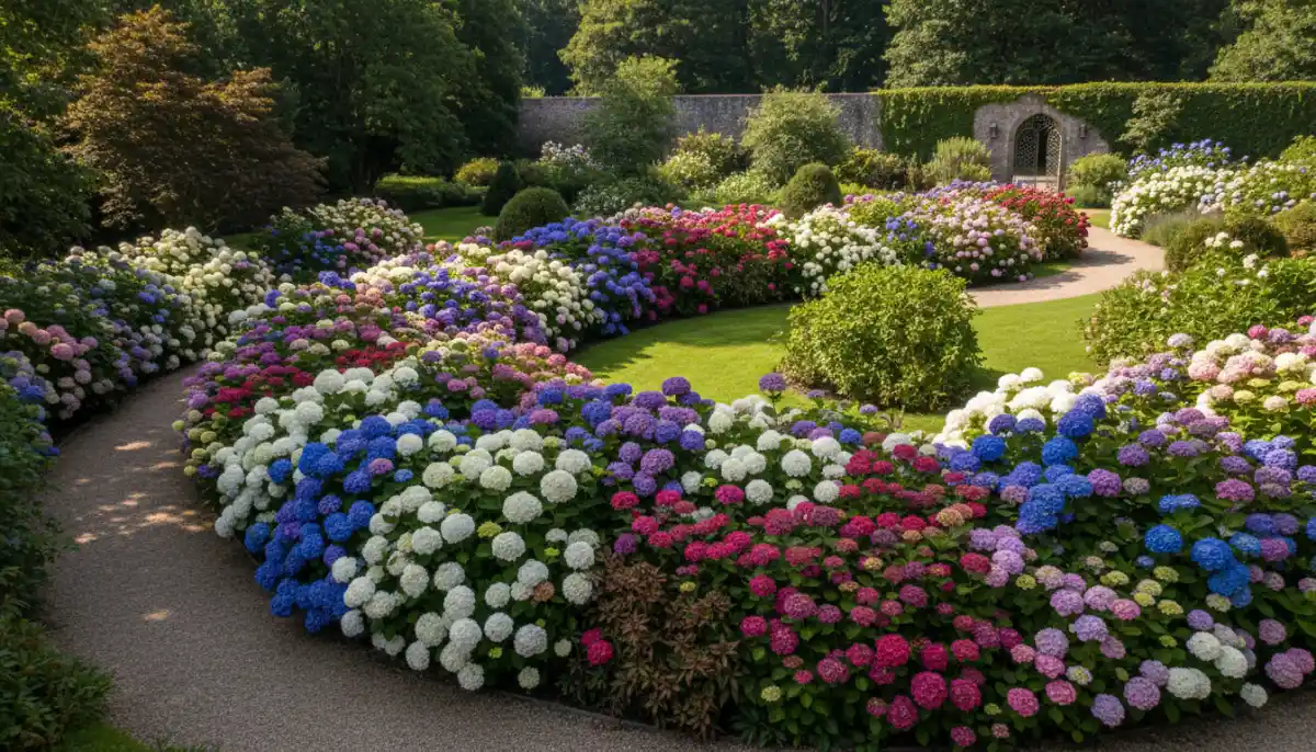 Kolorowe odmiany hortensji kwitnące w polskim ogrodzie - różne kolory i gatunki na rabatach 2026