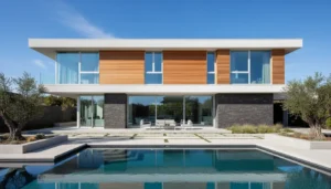 Nowoczesny dom jednorodzinny z białymi oknami PCV w słoneczny dzień - porównanie okien PCV czy drewniane 2026