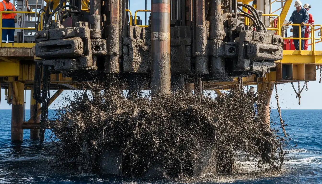Proces wiercenia studni głębinowej - zbliżenie na świder wchodzący w grunt podczas odwiertu głębokościowego 30 metrów