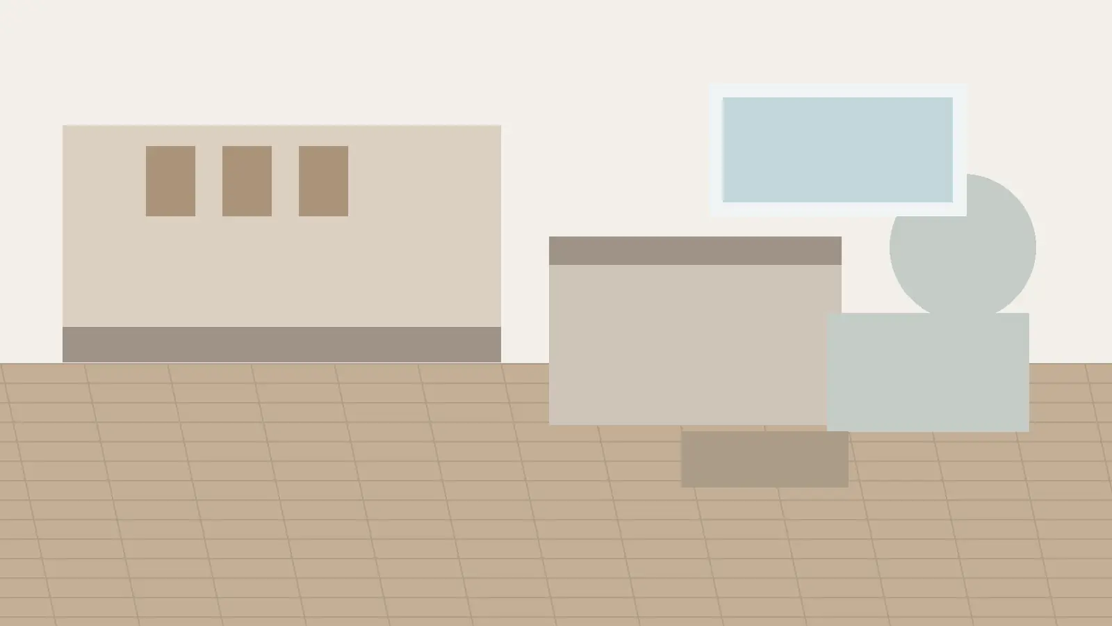 Otwarta kuchnia z salonem z jasną zabudową, wyspą i częścią wypoczynkową w spójnej nowoczesnej aranżacji