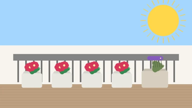 Rośliny na balkon słoneczny w jasnych donicach na południowej ekspozycji z pelargoniami, lawendą i ziołami